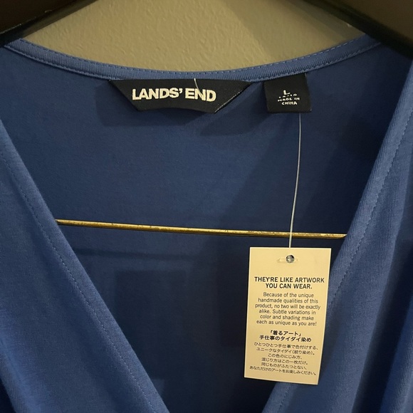 Lands' End MIDI sleeveless Crossover V-Neck Knot Waist Blue Tie Dye Women's L - Picture 2 of 10